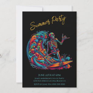 Summer Party- Colourful Skeleton Surfer Invitation