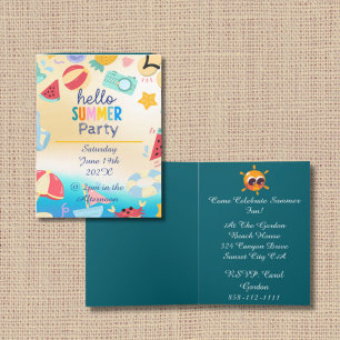 Summer Party Festival Birthday Colourful Beach  Invitation