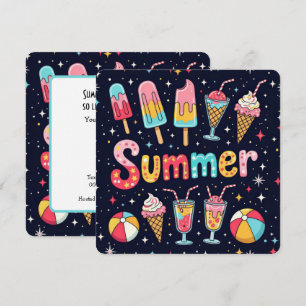 Summer Party Fun Graphics On Black Invitation