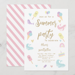 Summer Party Ice Cream Calligraphy Birthday Party Invitation