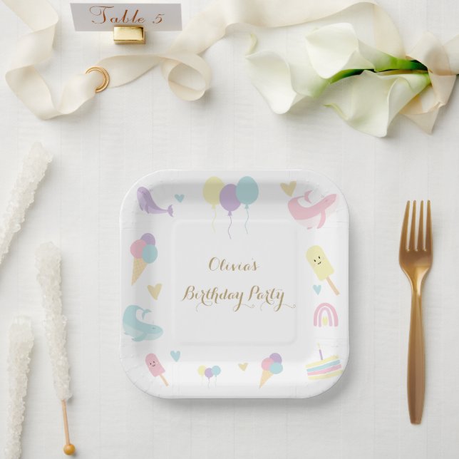 Summer Party Ice Cream Calligraphy Birthday Party Paper Plate (Wedding)