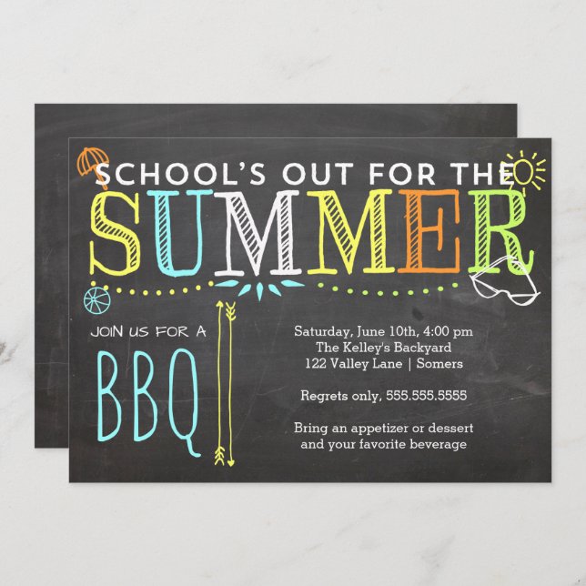Summer Party Invitation-School's Out BBQ Invitation (Front/Back)