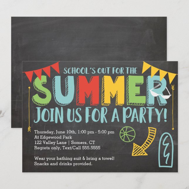 Summer Party Invitation-School's Out Invitation (Front/Back)