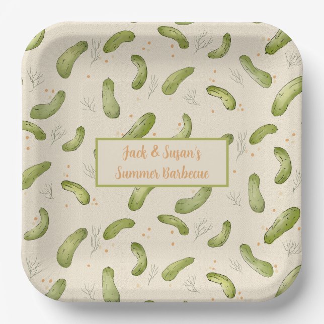Summer Party Pickle Pattern Paper Plate (Front)