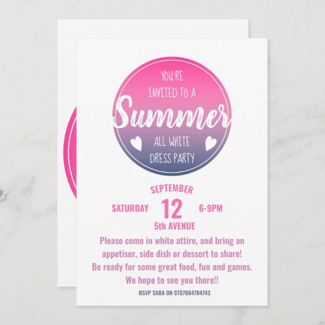 summer party pink sunset ombre pool invitation (Front/Back)
