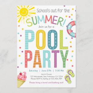 Summer Party Pool Party Schools Out Invitation