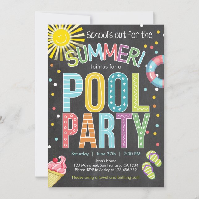 Summer Party Pool Party Schools Out Invitation (Front)