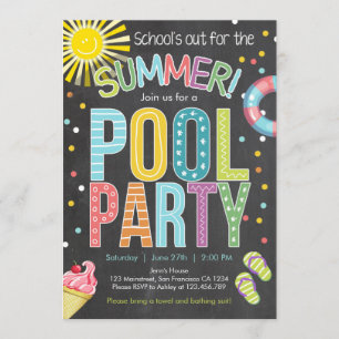 Summer Party Pool Party Schools Out Invitation