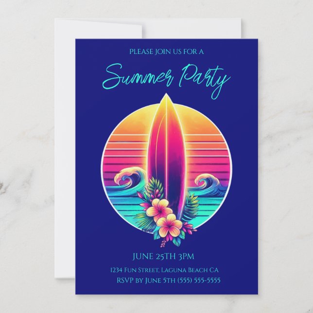 Summer Party-Sunset Surfboard Paradise- Invitation (Front)