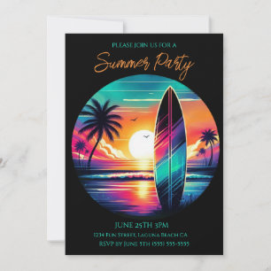 Summer Party- Sunset Surfboard Vibes- Invitation