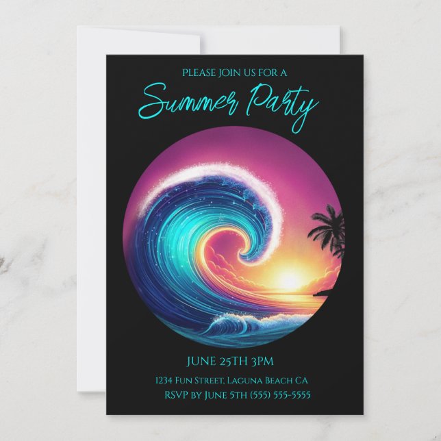 Summer Party- Surfing a Big Wave- Invitation (Front)