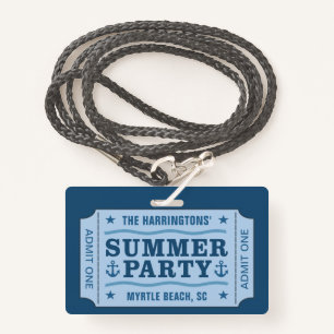"Summer Party Ticket" custom text badges