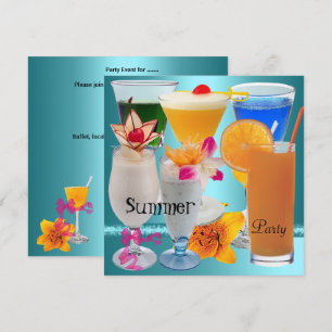 Summer Party Tropical Blue Teal Cocktail Drinks Invitation