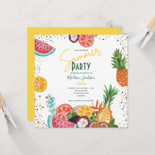 Summer party yellow tropical fruit invitation