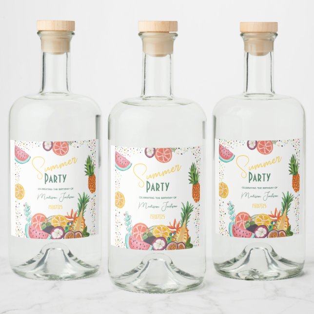 Summer party yellow tropical fruit invitation liquor bottle label (Bottles)