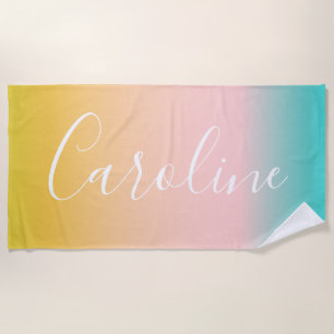 Summer Pastel Gradient   Personalized Script Name  Beach Towel