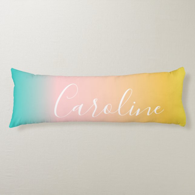 Summer Pastel Gradient | Personalized Script Name  Body Pillow (Front)