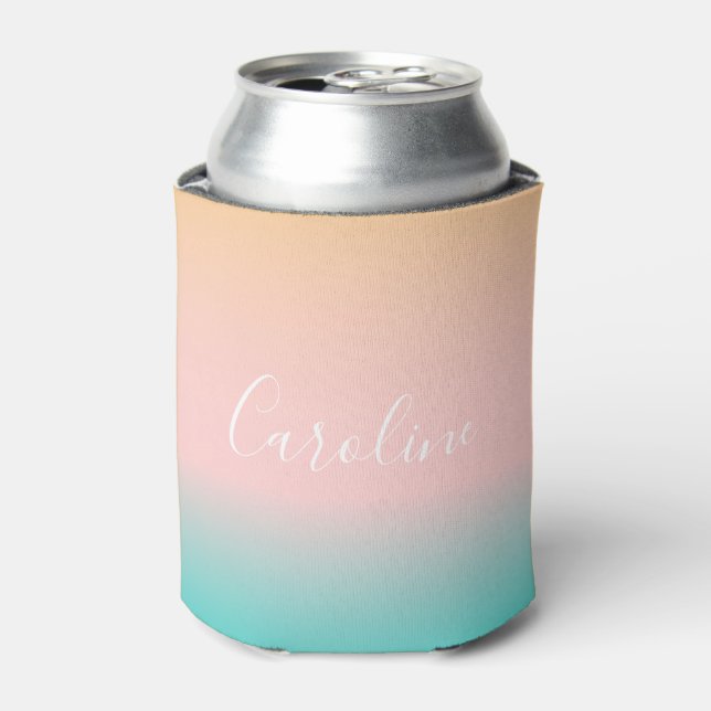 Summer Pastel Gradient | Personalized Script Name  Can Cooler (Can Front)