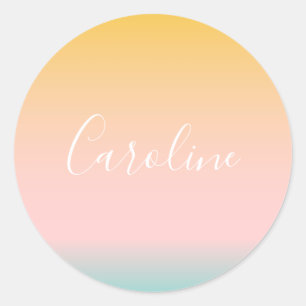 Summer Pastel Gradient   Personalized Script Name  Classic Round Sticker