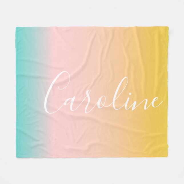 Summer Pastel Gradient | Personalized Script Name  Fleece Blanket (Front (Horizontal))