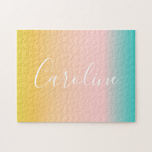 Summer Pastel Gradient   Personalized Script Name  Jigsaw Puzzle