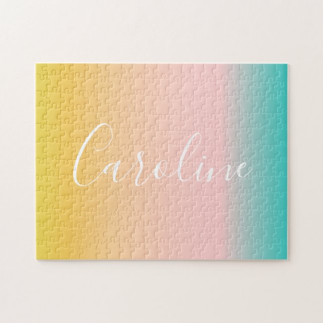 Summer Pastel Gradient | Personalized Script Name  Jigsaw Puzzle (Horizontal)