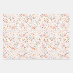 Summer Pastel Watercolor Flowers Wrapping Paper Sheet