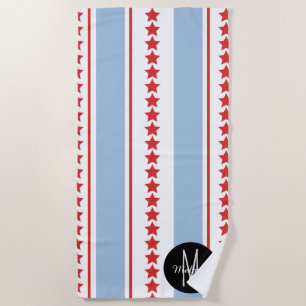 Summer Patriotic Vertical Stripes and Stars Beach Towel