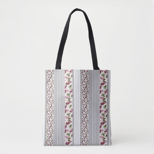 summer pattern of stripes of multi-coloured fabric tote bag (Front)