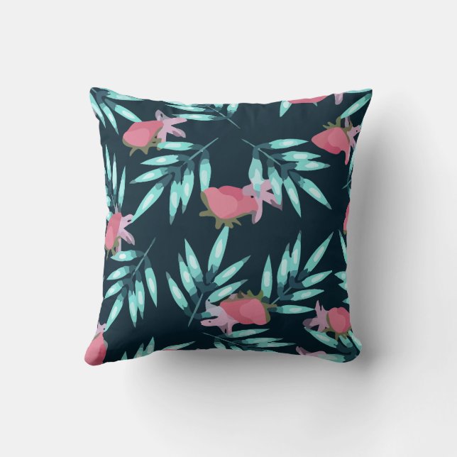Summer Pattern Palm Leaves Pink Throw Pillow (Back)