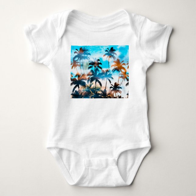 Summer pattern, tropical trees, sky. baby bodysuit (Front)