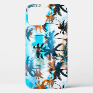 Summer pattern, tropical trees, sky. iPhone 12 case