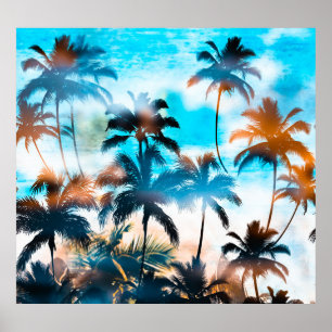 Summer pattern, tropical trees, sky. poster