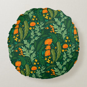 summer pattern with bright and colourful herbs and round pillow