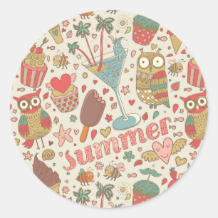 Summer Pattern With Ice Cream Classic Round Sticker