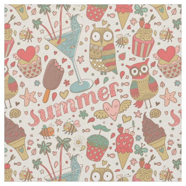 Summer Pattern With Ice Cream Fabric (Close Up)