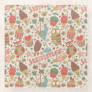 Summer Pattern With Ice Cream Glass Coaster
