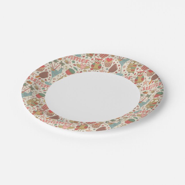 Summer Pattern With Ice Cream Paper Plate (Angled)