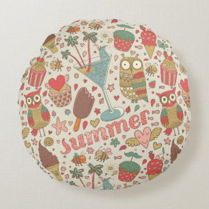 Summer Pattern With Ice Cream Round Pillow