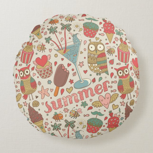 Summer Pattern With Ice Cream Round Pillow (Front)