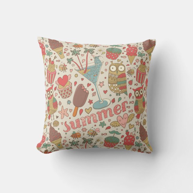 Summer Pattern With Ice Cream Throw Pillow (Front)