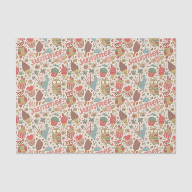 Summer Pattern With Ice Cream Tissue Paper (Front)