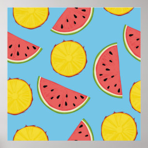 Summer pattern with pineapple and watermelonart,ba poster