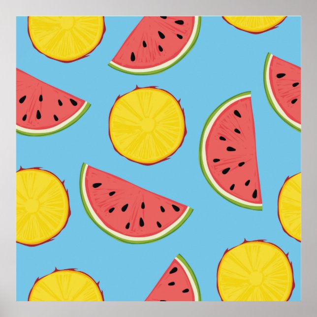 Summer pattern with pineapple and watermelonart,ba poster (Front)