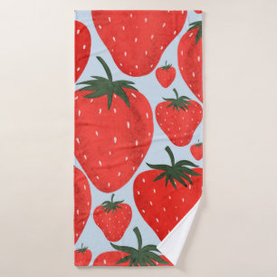 Summer pattern with strawberries isolated on light bath towel