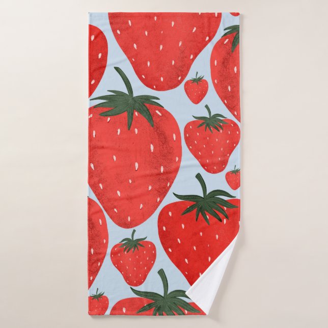Summer pattern with strawberries isolated on light bath towel (Bath Towel)