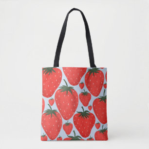 Summer pattern with strawberries isolated on light tote bag