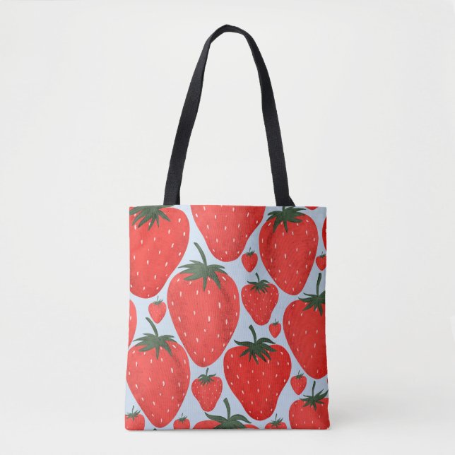 Summer pattern with strawberries isolated on light tote bag (Front)