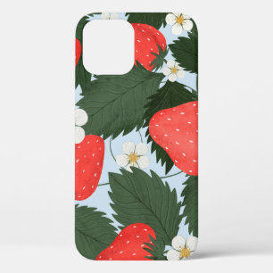 Summer pattern with strawberries. Strawberries lea iPhone 12 Case