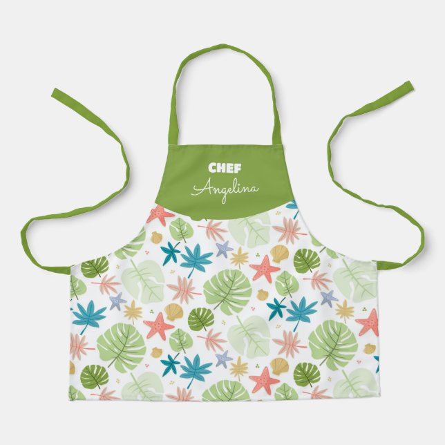 Summer pattern with tropical leaves apron (Front)
